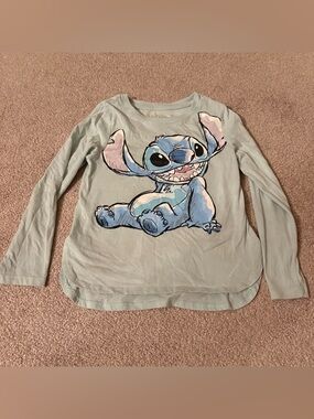 Girls' Light Aqua Long-Sleeve Top with Stitch Graphic medium
